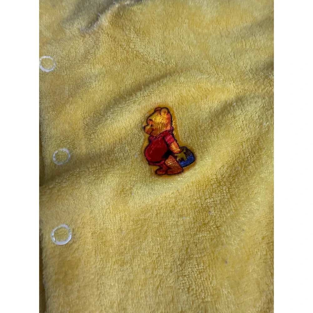 Vintage Disney Winnie‎ the Pooh Yellow Terry Cloth Footed Romper Snap Front 18in